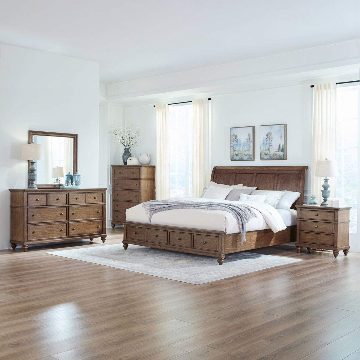 104-BR-QSBDMCN - Queen Storage Bed, Dresser & Mirror, Chest, Night Stand - Liberty Furniture