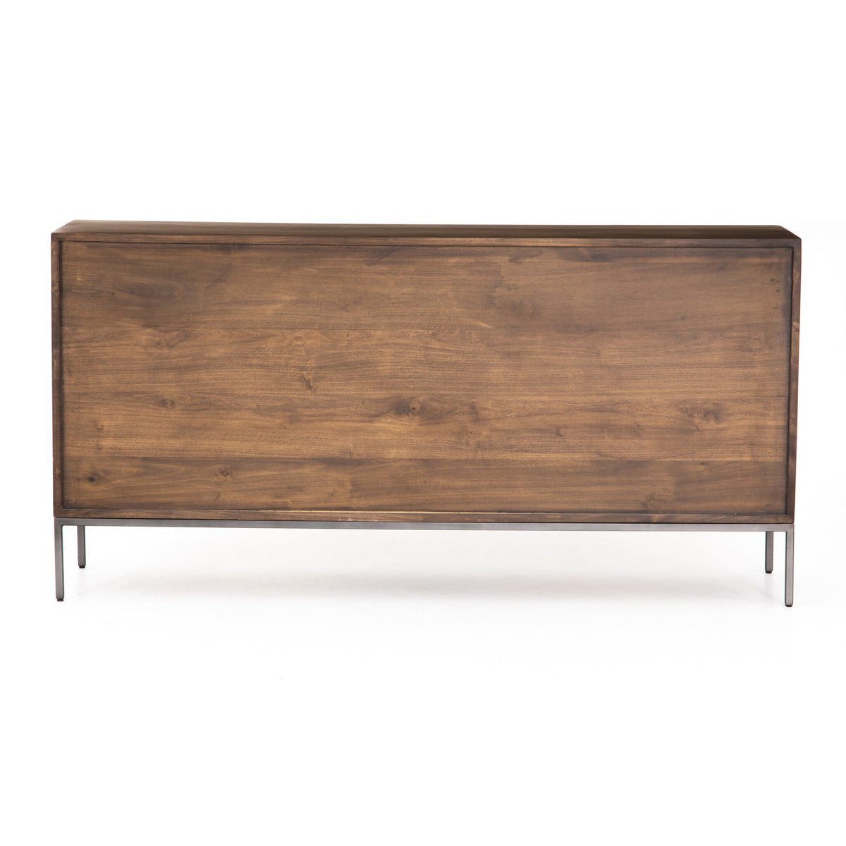 a brown wooden cabinet with metal legs