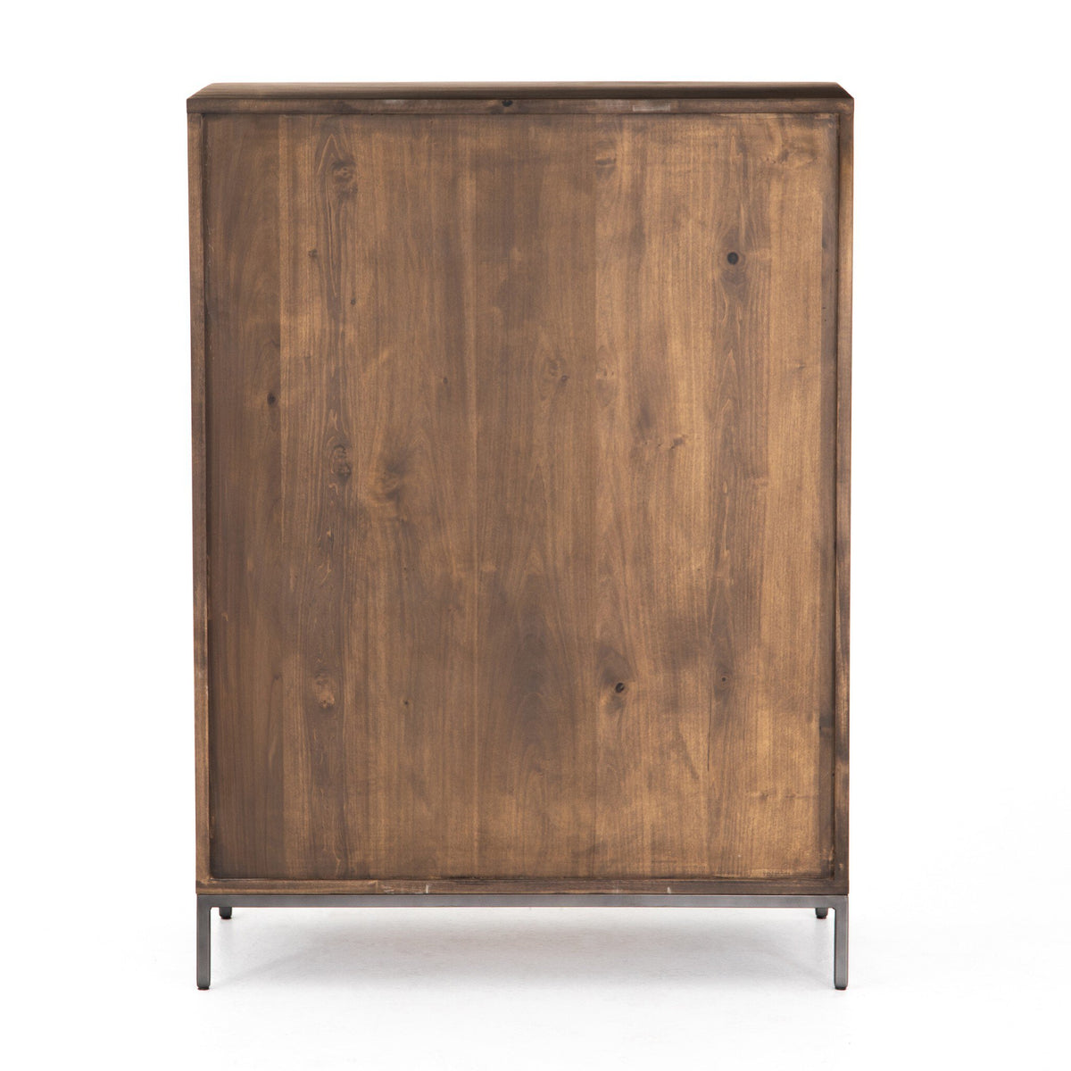 a wood cabinet with metal legs