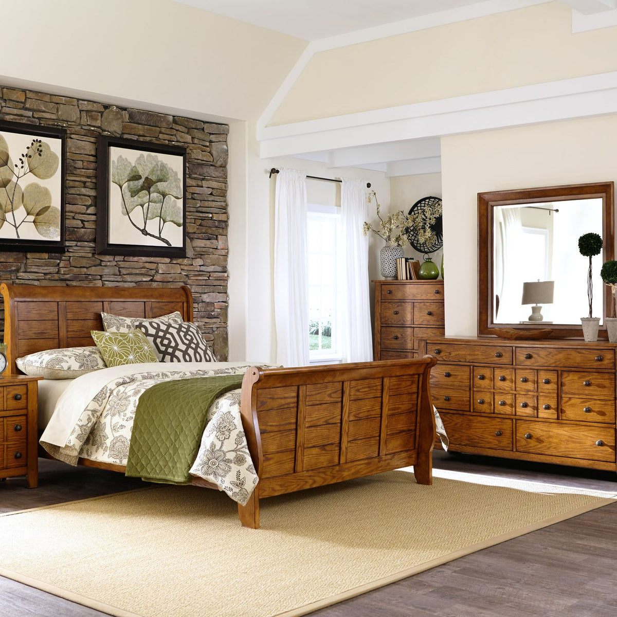 175-BR-KCSDM - King California Sleigh Bed, Dresser & Mirror - Liberty Furniture