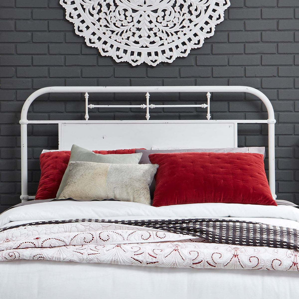 179-BR13H-AW - Queen Metal Headboard - Antique White - Liberty Furniture