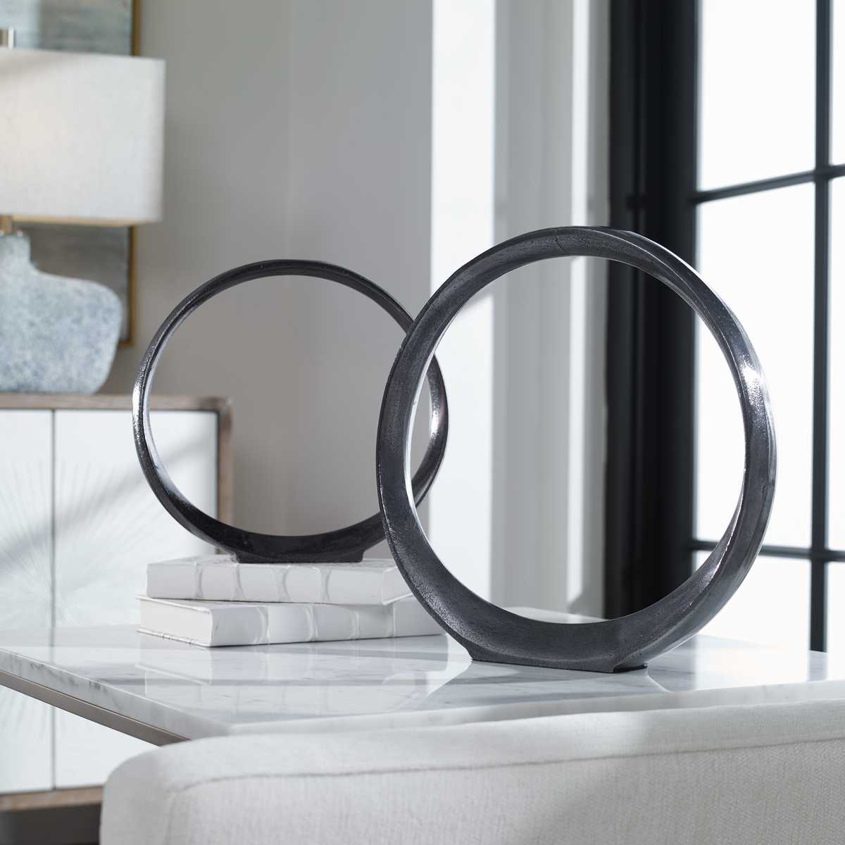 Orbits Ring Indoor-Outdoor Sculptures, Black Nickel, S/2
