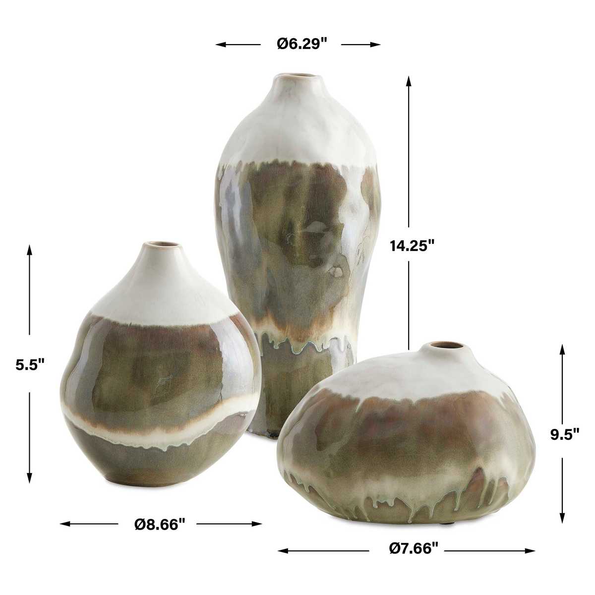 Earthflow Indoor-Outdoor Vases, S/3