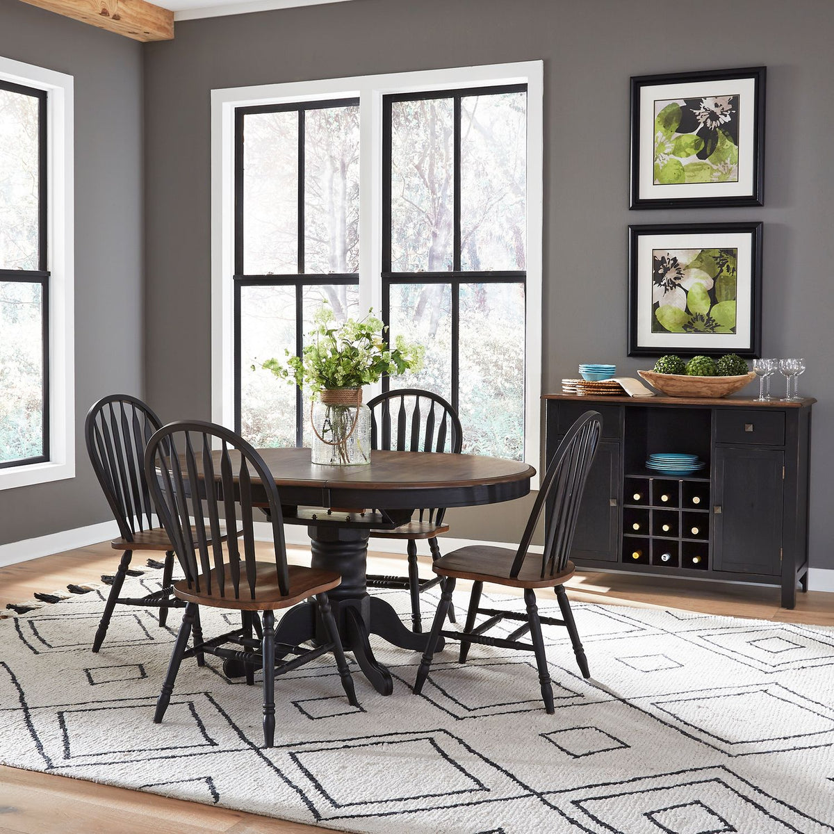 186B-CD-5PDS - 5 Piece Pedestal Table Set- Black - Liberty Furniture