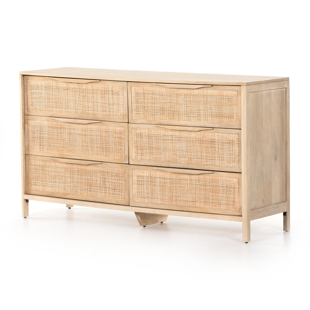 a dresser with wicker baskets