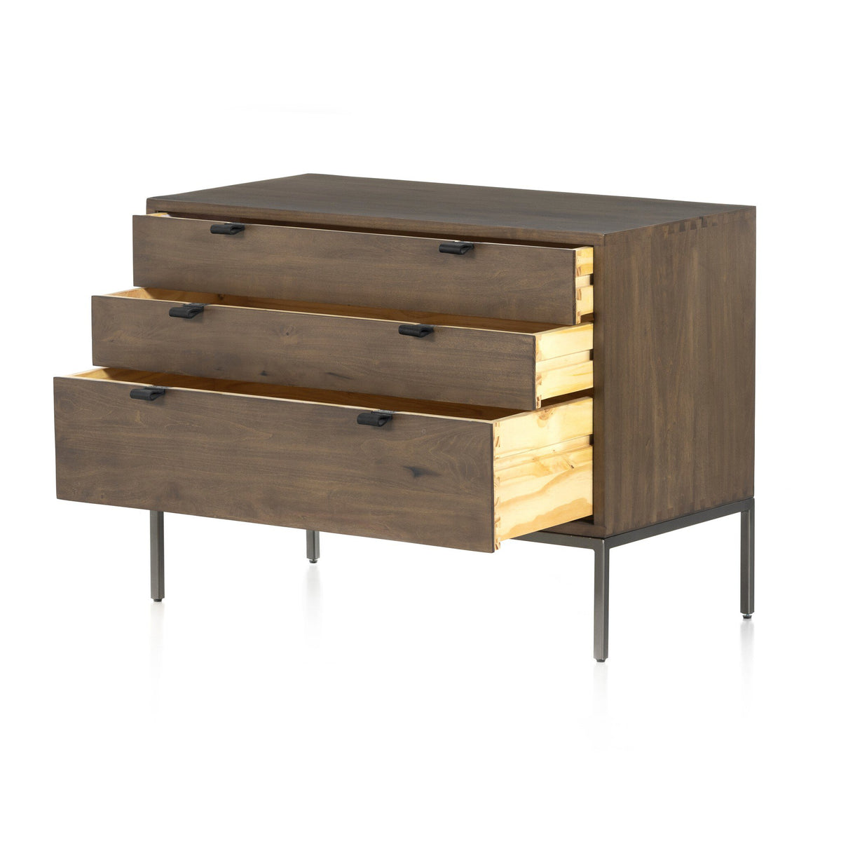 a brown dresser with drawers