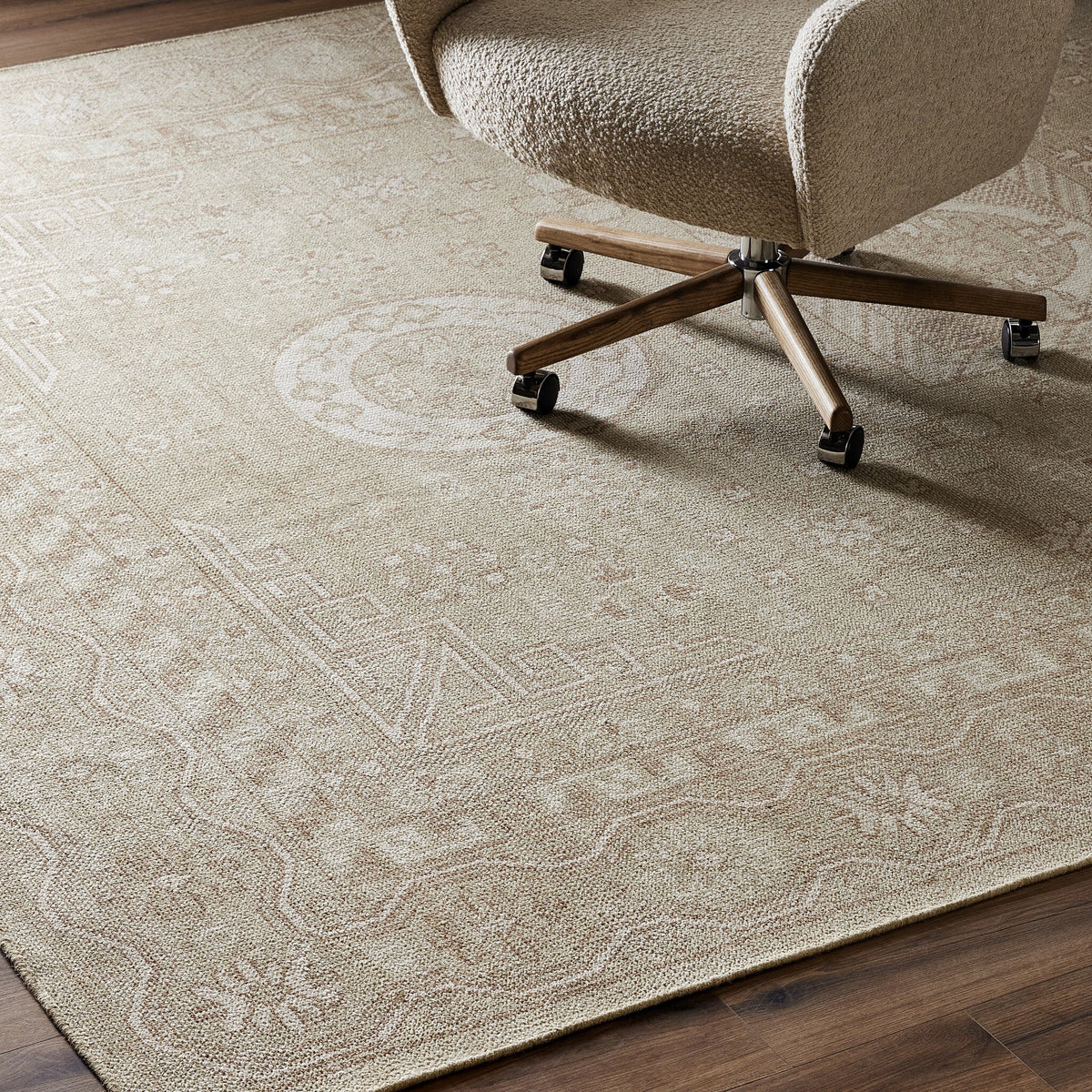 a chair on a rug