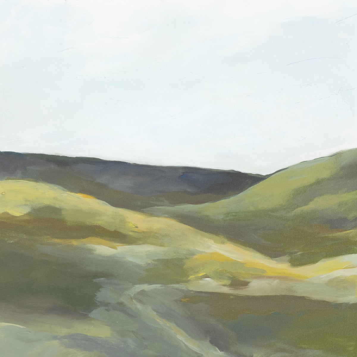 a painting of a green hills