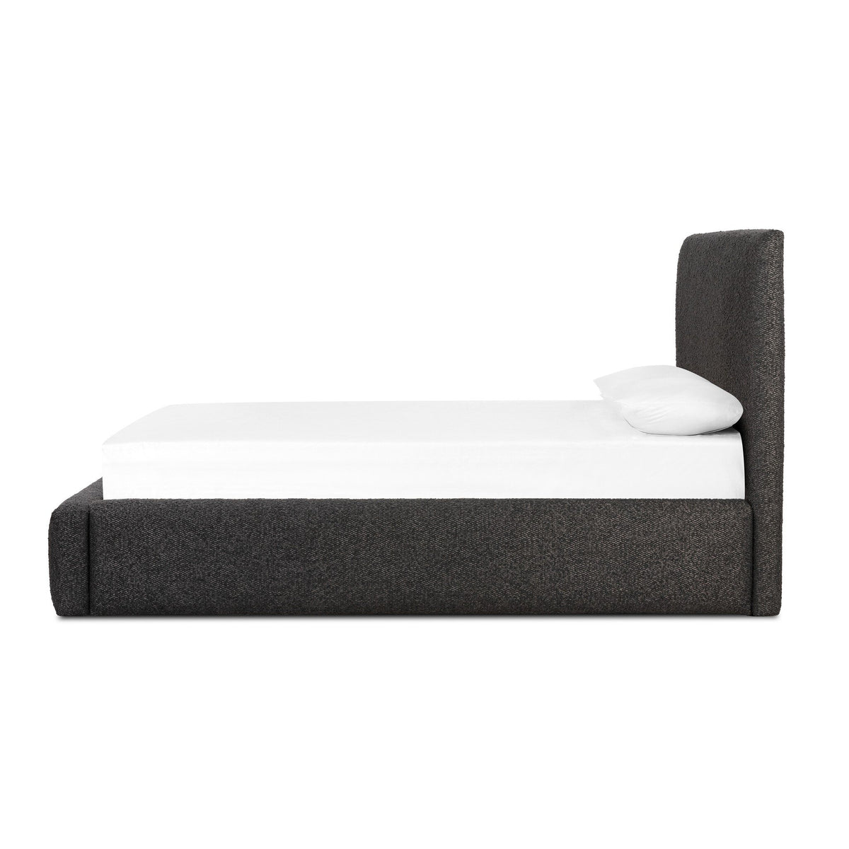 a bed with a white sheet
