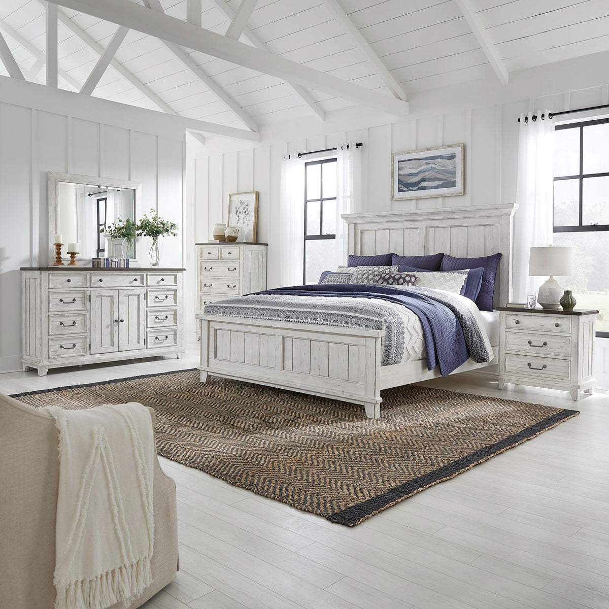 237-BR-KPBDMCN - King Panel Bed, Dresser & Mirror, Chest, Night Stand - Liberty Furniture