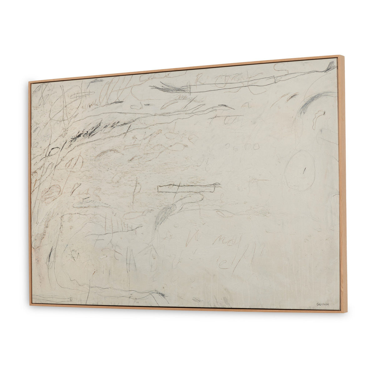 a white rectangular painting with black lines on it