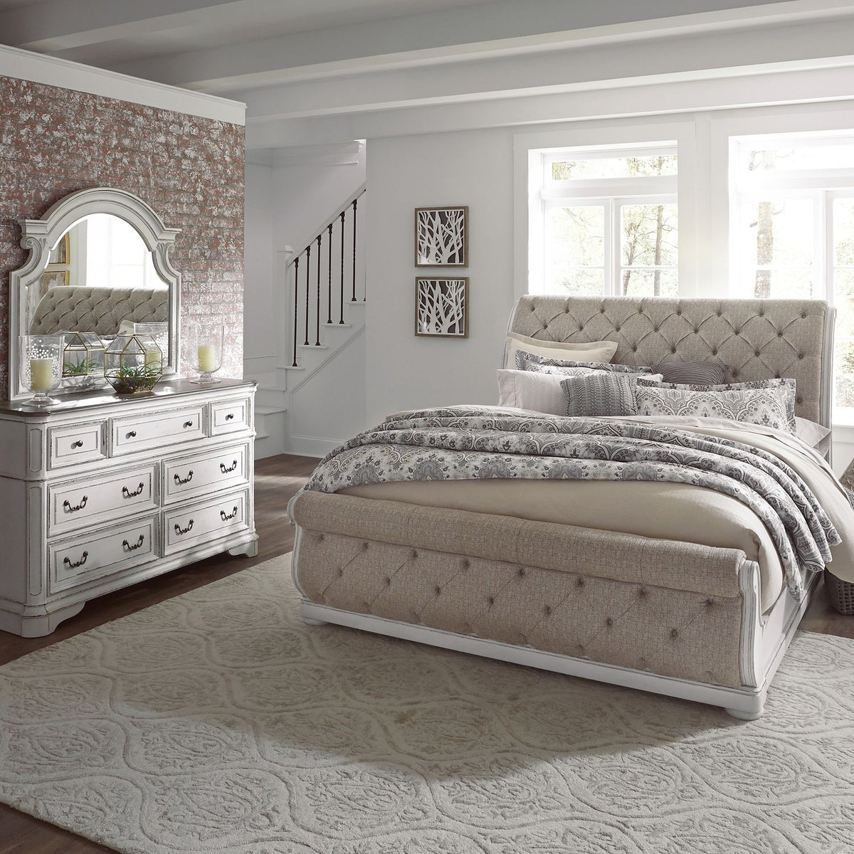 244-BR-KUSLDM - King Uph Sleigh Bed, Dresser & Mirror - Liberty Furniture