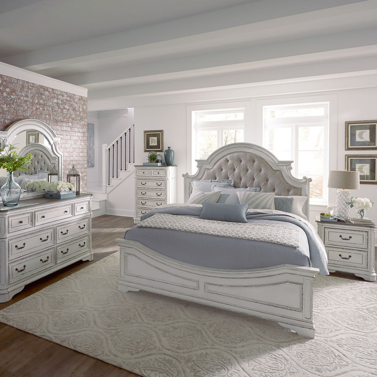 244-BR-QUBDMCN - Queen Uph Bed, Dresser & Mirror, Chest, Night Stand - Liberty Furniture