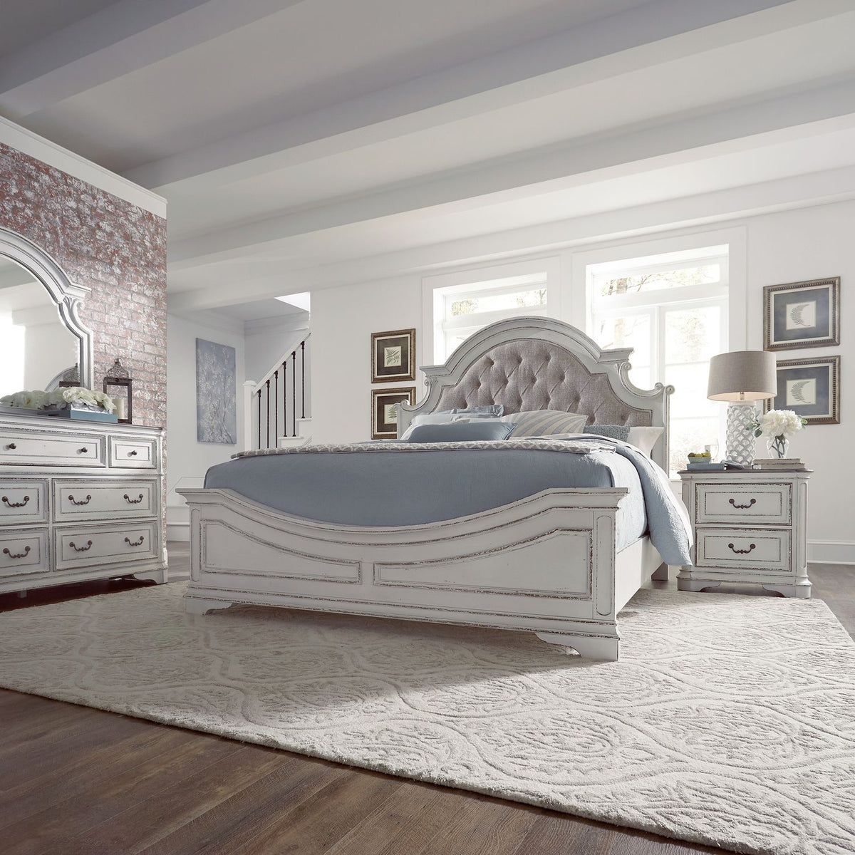 244-BR-QUBDMN - Queen Uph Bed, Dresser & Mirror, Night Stand - Liberty Furniture