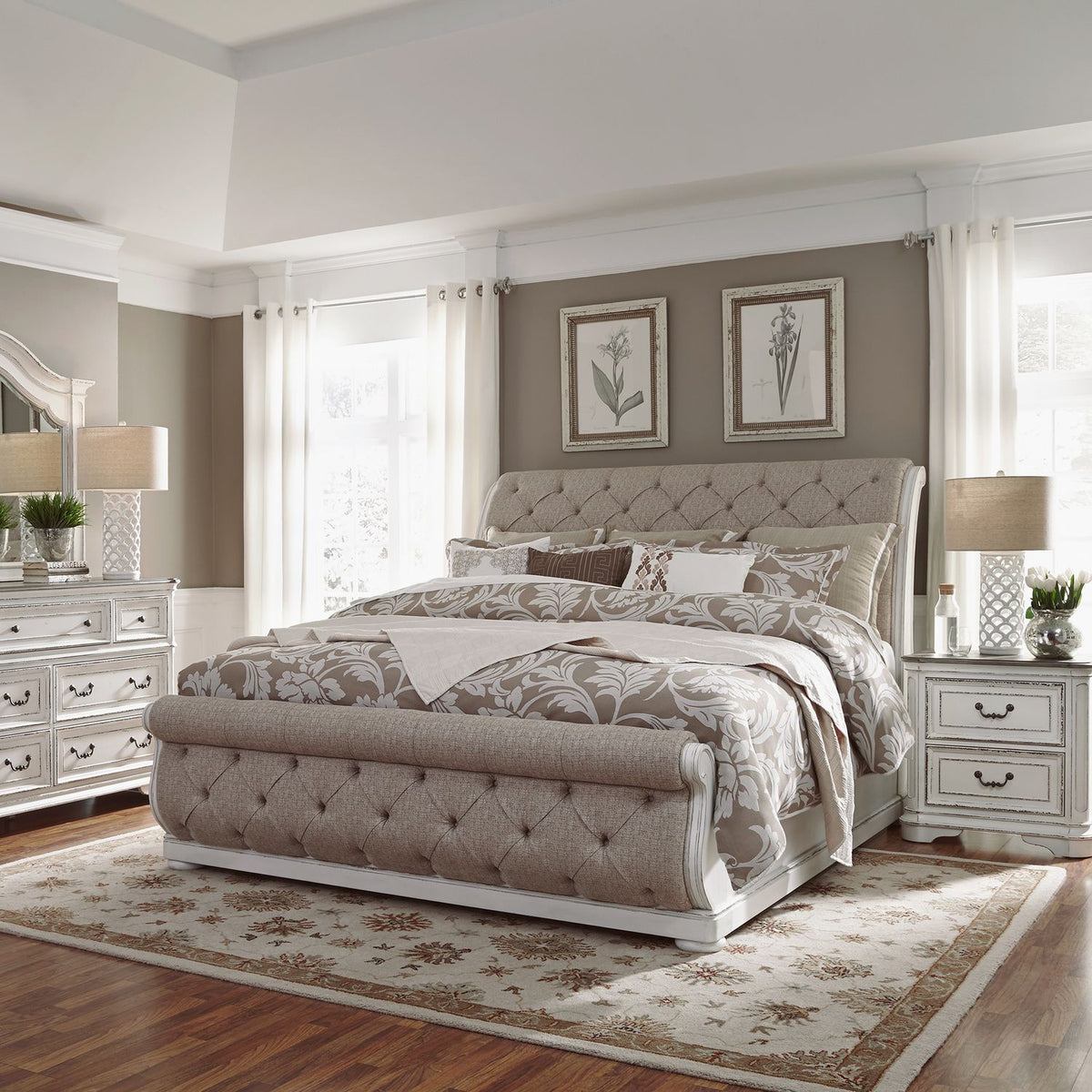 244-BR-QUSLDMN - Queen Uph Sleigh Bed, Dresser & Mirror, Night Stand - Liberty Furniture