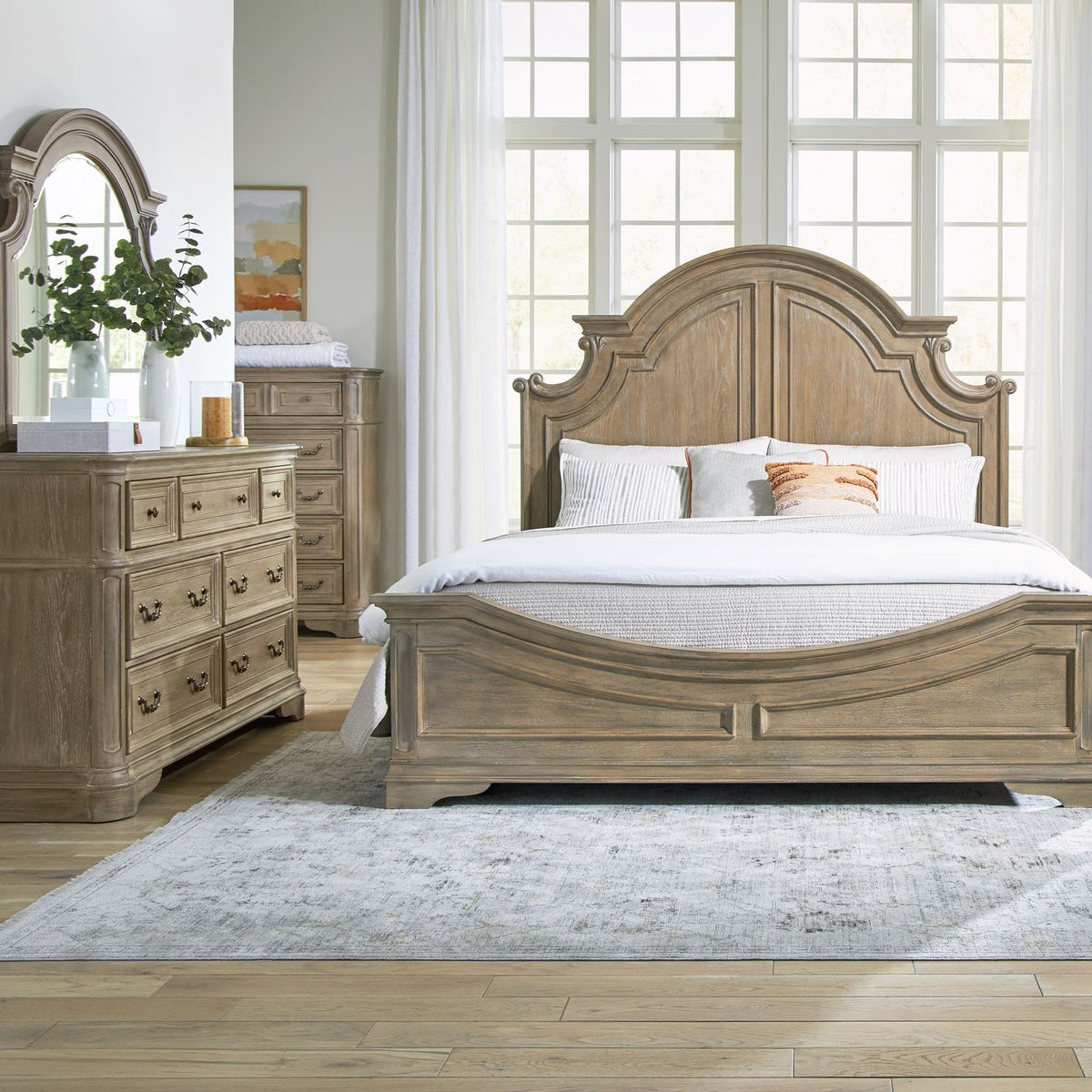 244N-BR-KPBDMC - King Panel Bed, Dresser & Mirror, Chest - Liberty Furniture