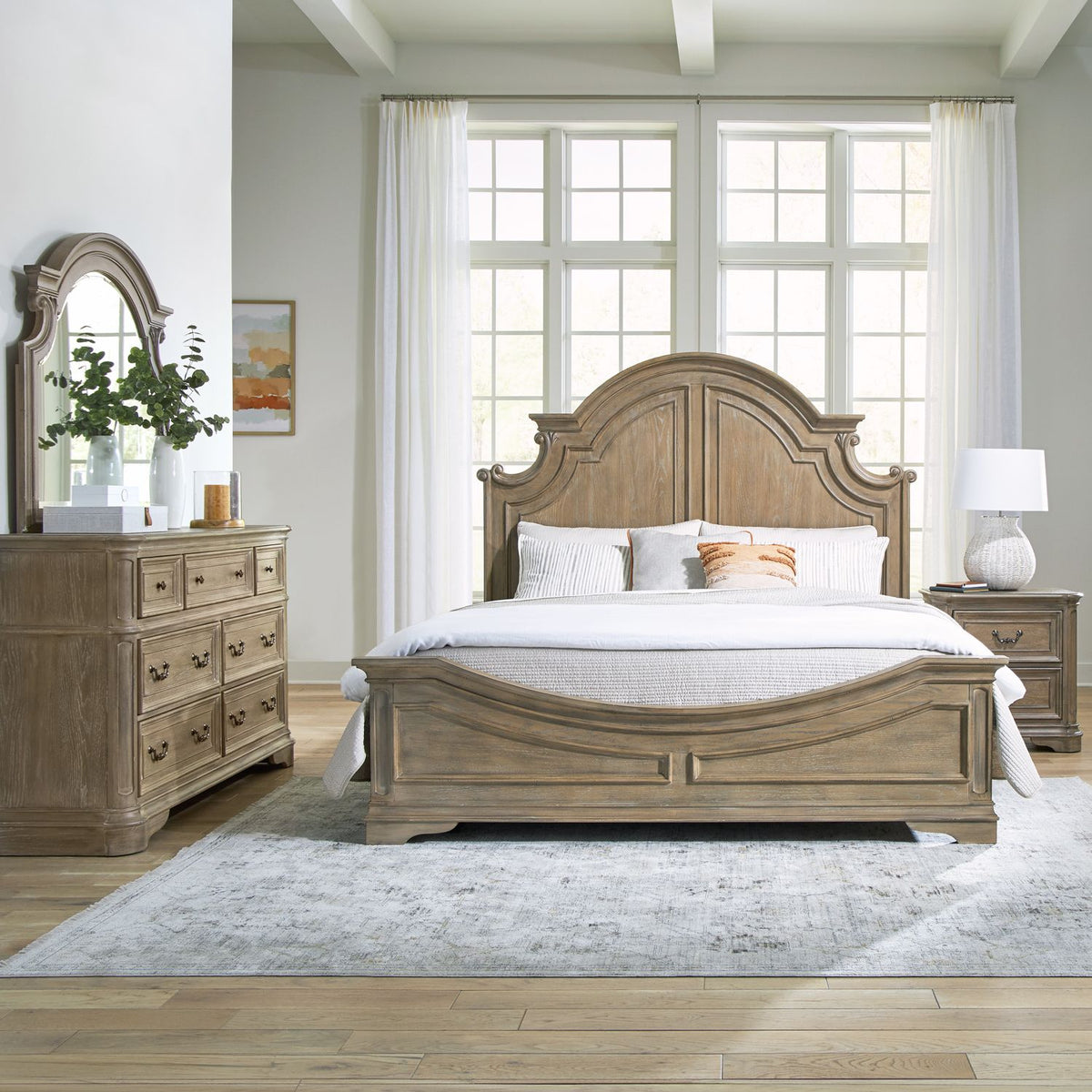 244N-BR-KPBDMN - King Panel Bed, Dresser & Mirror, Night Stand - Liberty Furniture
