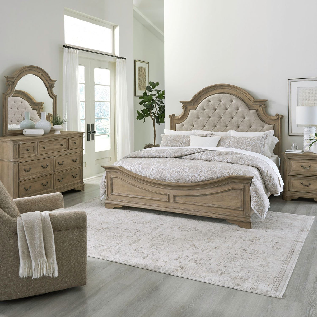 244N-BR-KUBDMN - King Uph Bed, Dresser & Mirror, Night Stand - Liberty Furniture