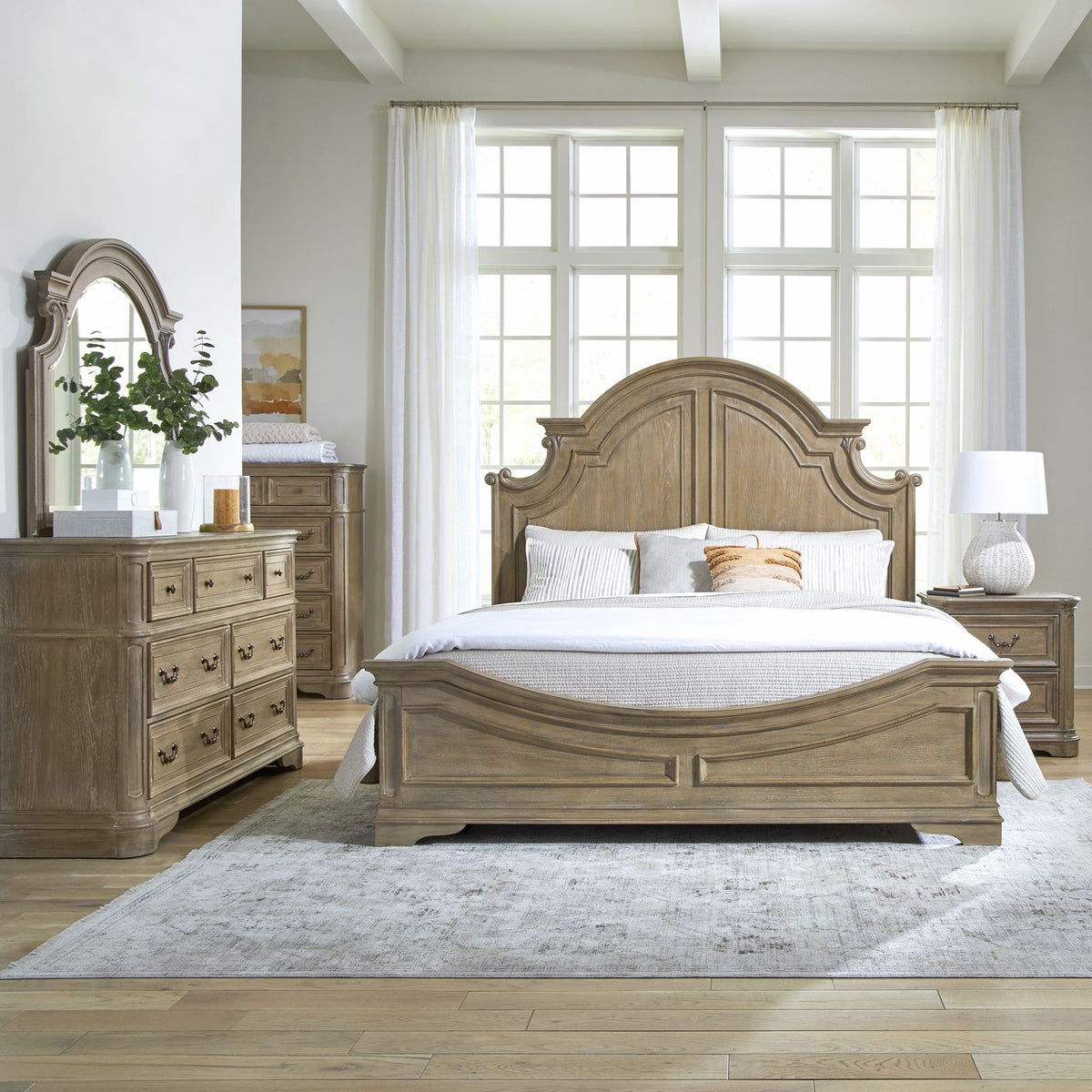 244N-BR-QPBDMCN - Queen Panel Bed, Dresser & Mirror, Chest, Night Stand - Liberty Furniture