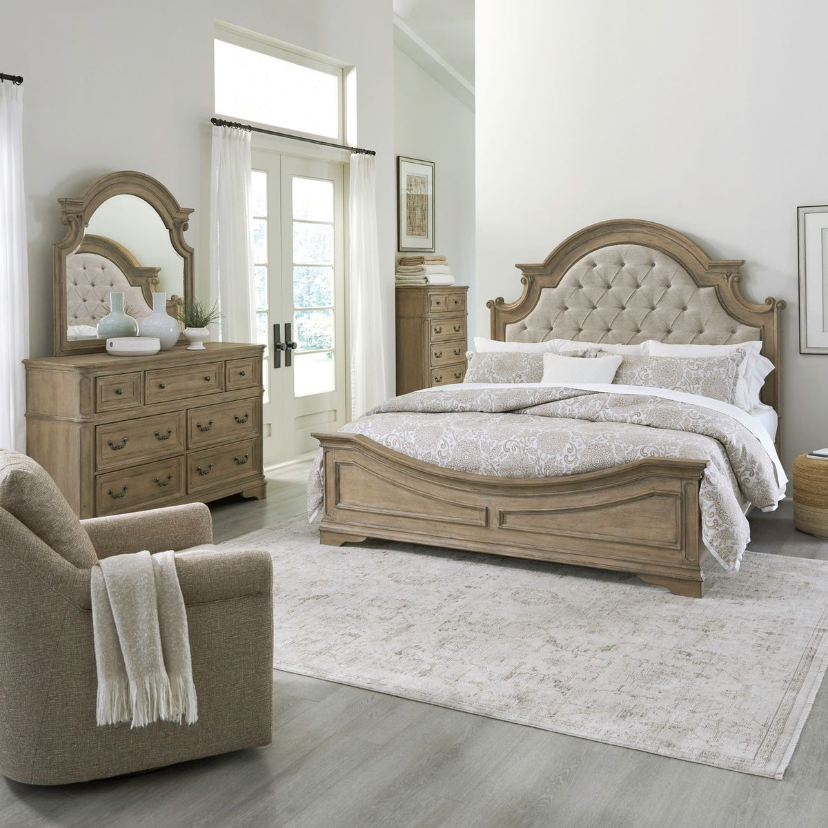 244N-BR-QUBDMC - Queen Uph Bed, Dresser & Mirror, Chest - Liberty Furniture