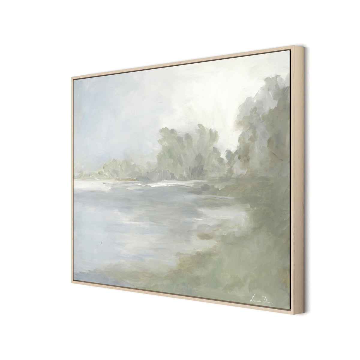 a painting of trees and water