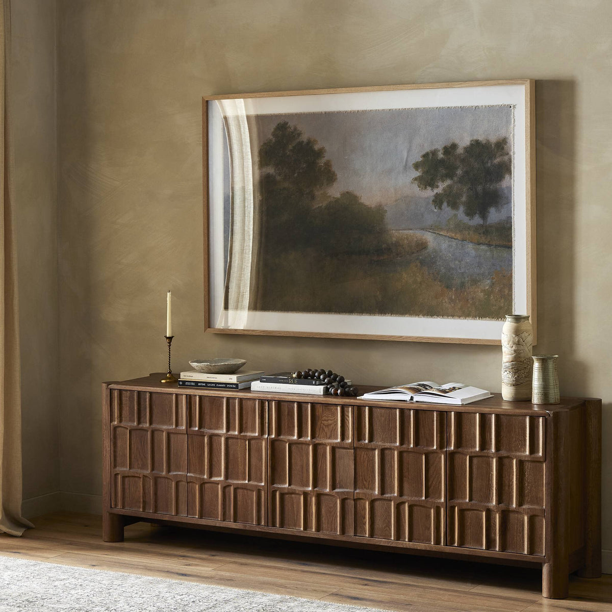 a painting on a dresser