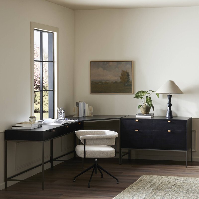 Trey Desk System With Wide Filing Cabinet