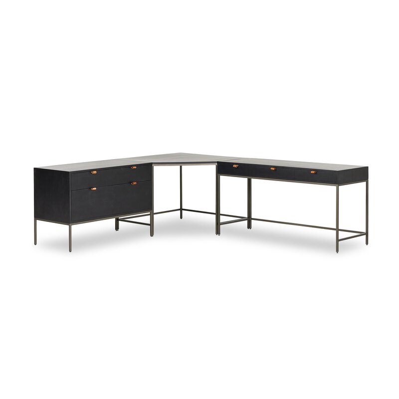 Trey Desk System With Wide Filing Cabinet