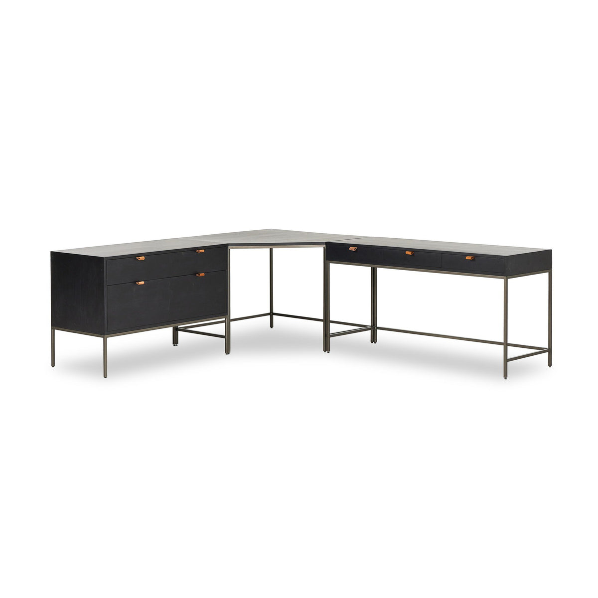 Trey Desk System With Wide Filing Cabinet