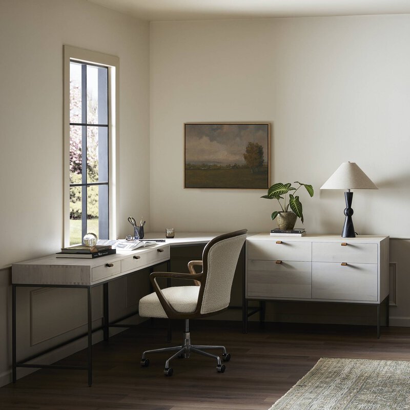 Trey Desk System With Wide Filing Cabinet