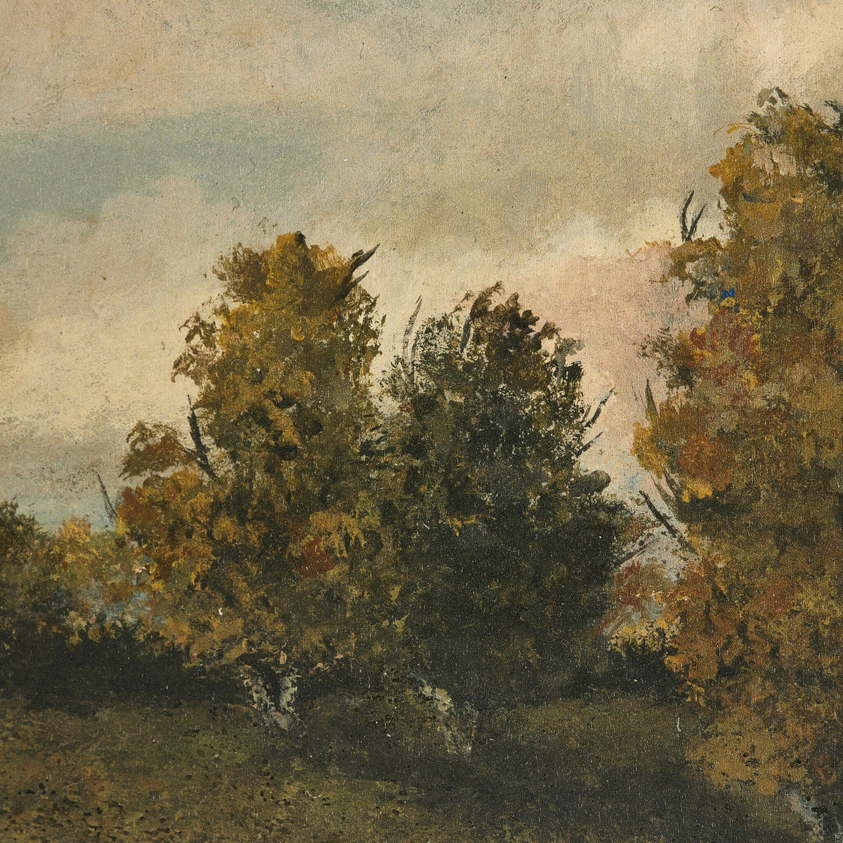 a painting of trees in a field