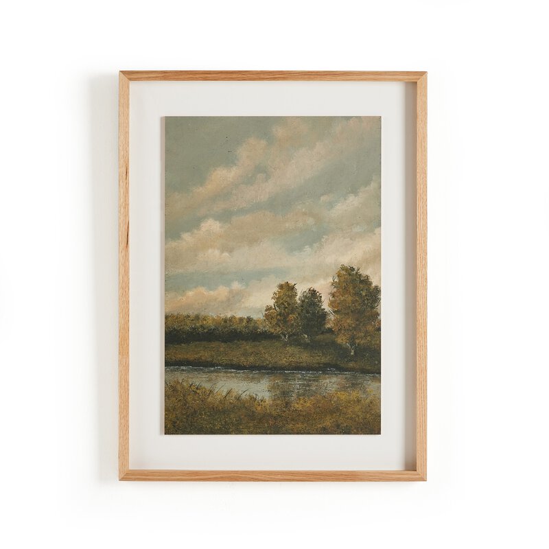 a painting of trees and a river