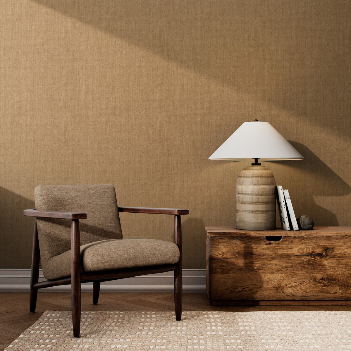 a chair and a lamp in a room