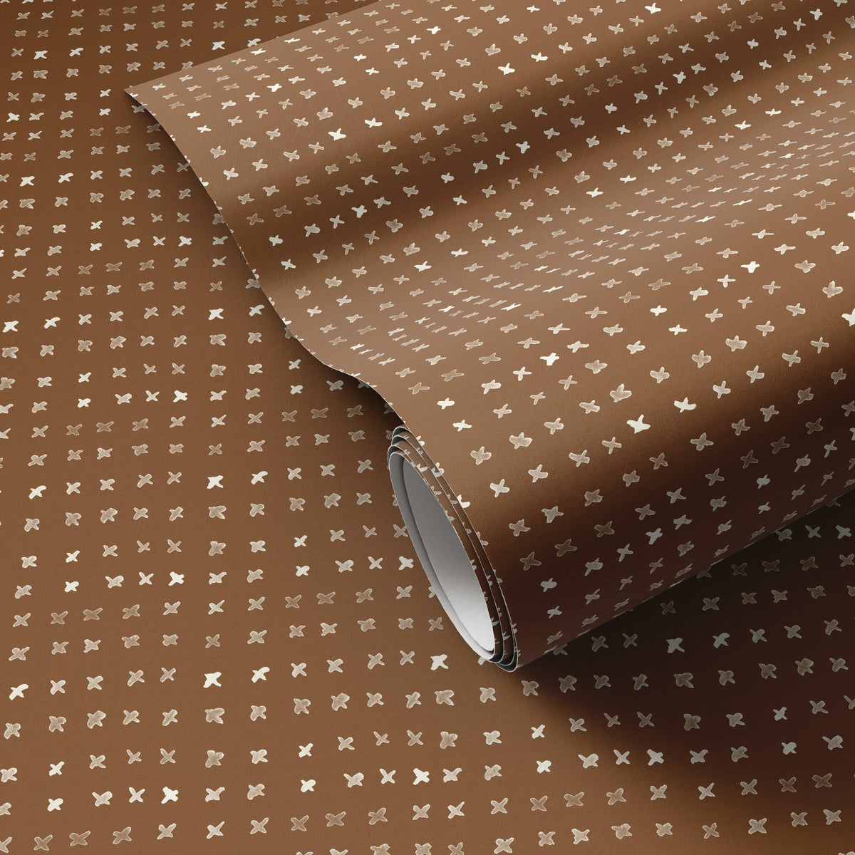 a brown paper with white design