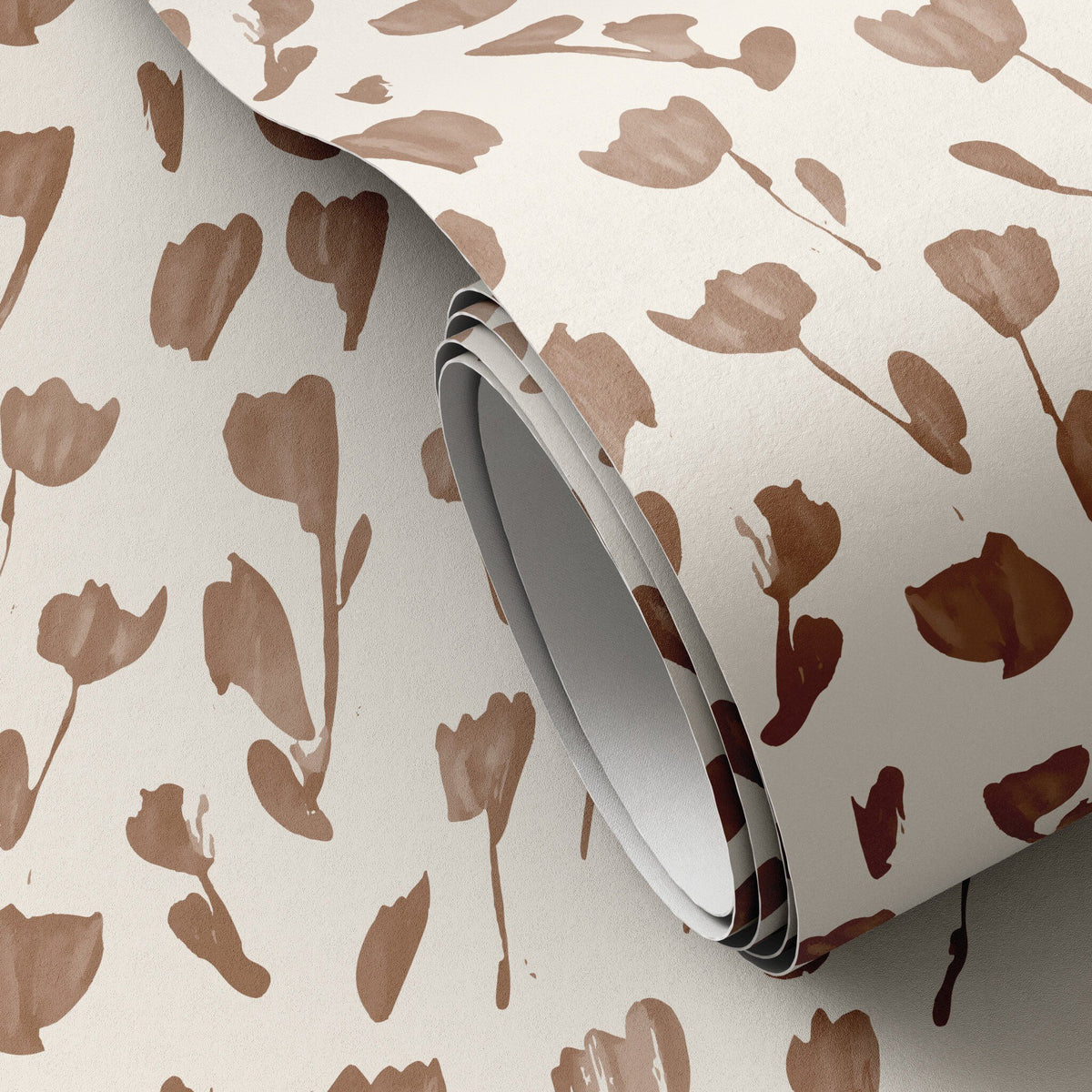 a roll of wallpaper with brown flowers