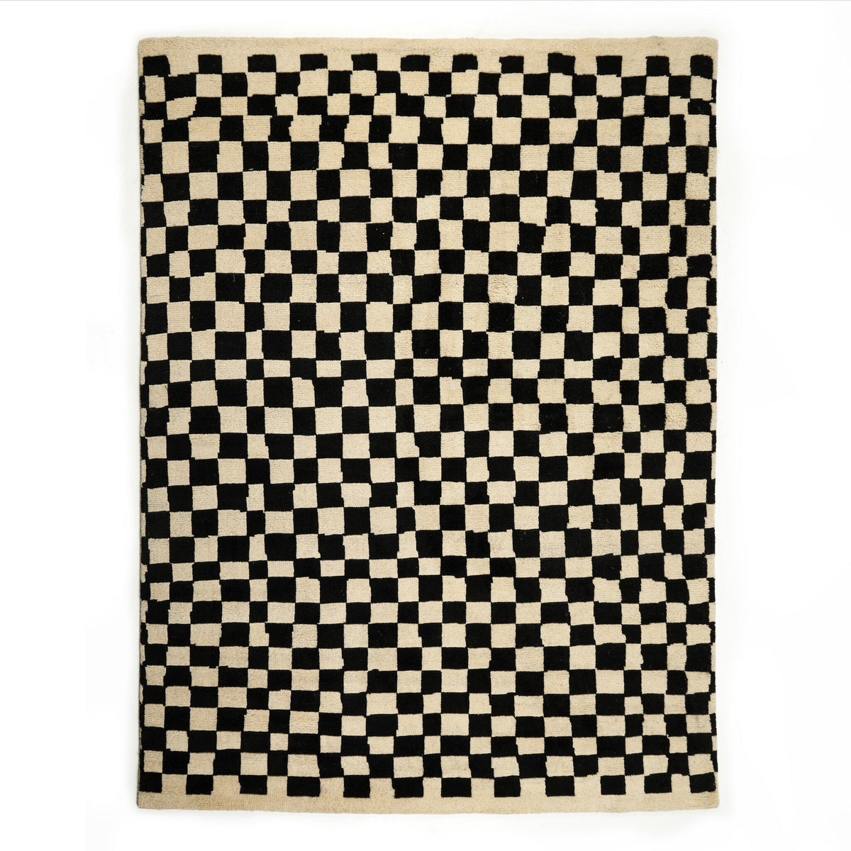 a black and white checkered rug