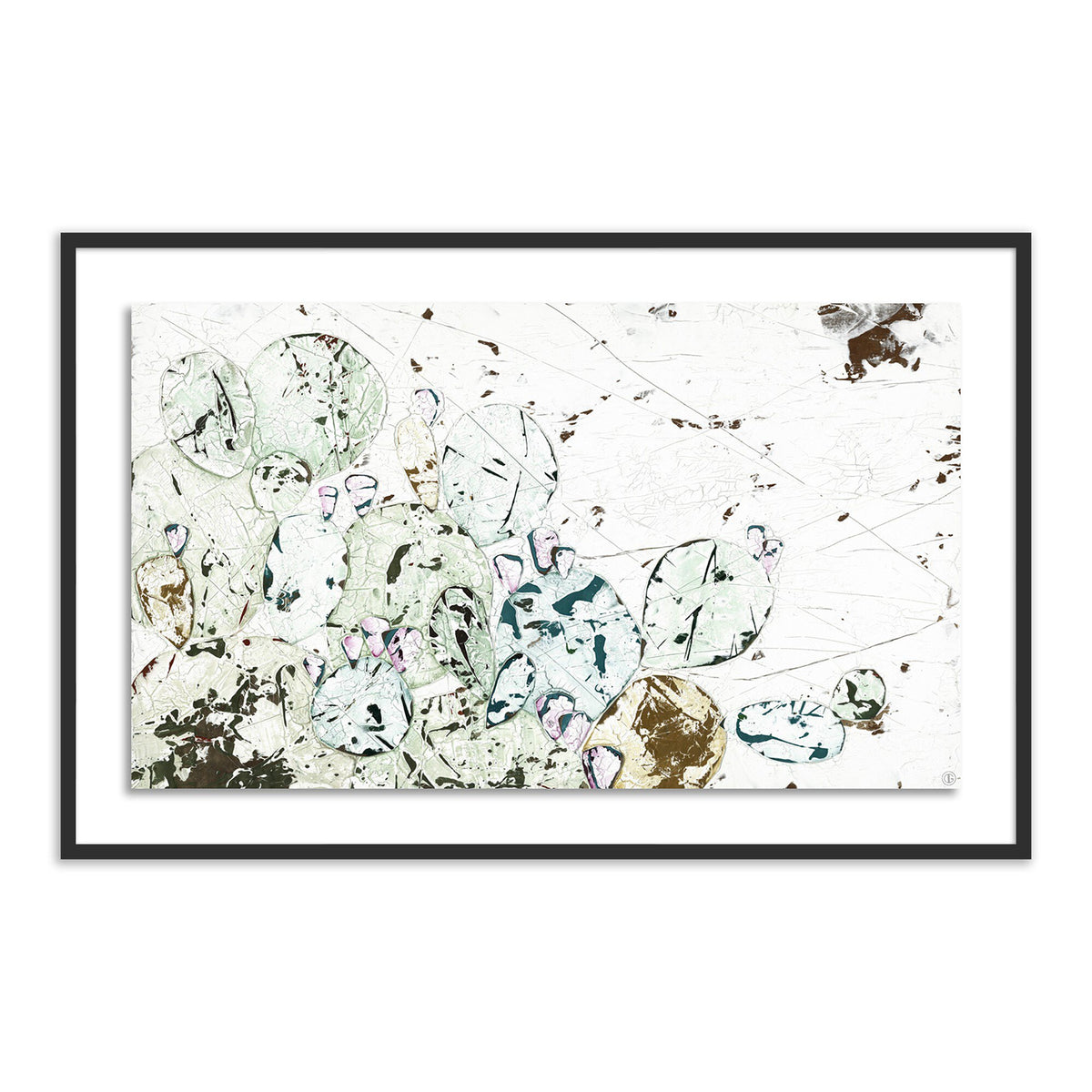 a white wall with black frame