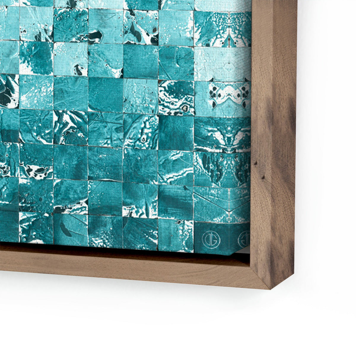 a blue and white square tile