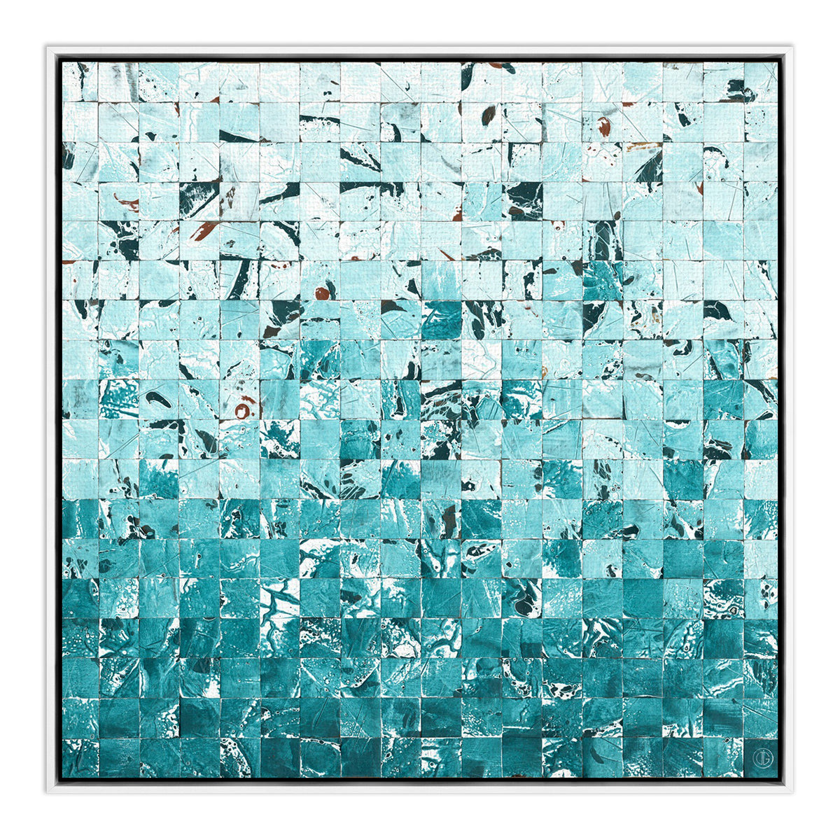 a blue and white square tile