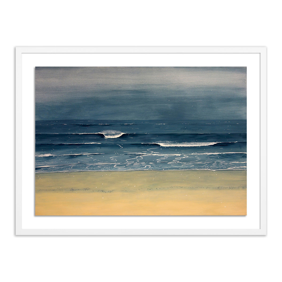 a painting of a beach and waves