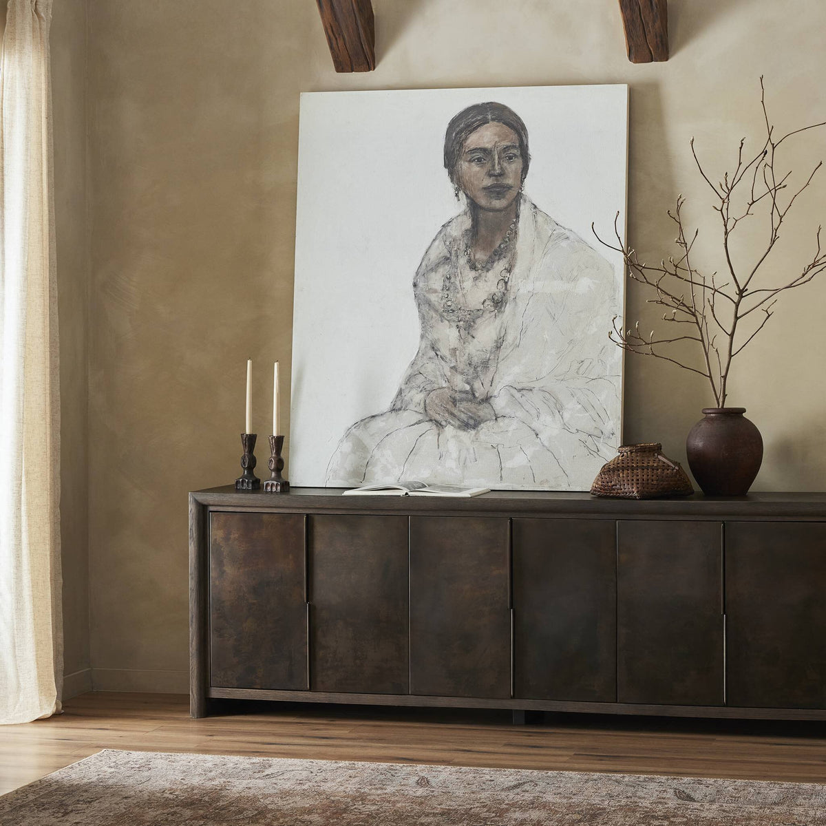 a painting on a cabinet