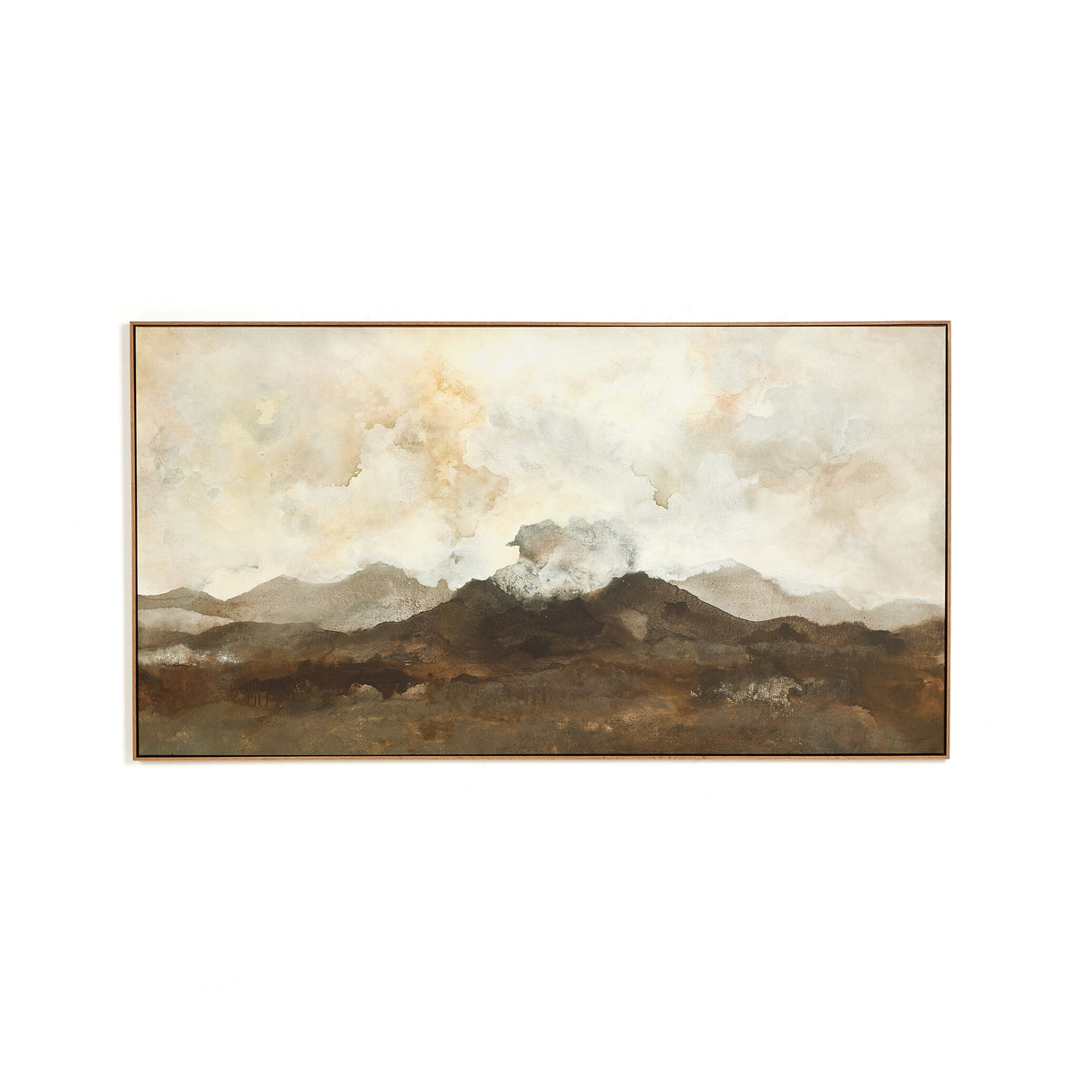 a painting of mountains in the distance