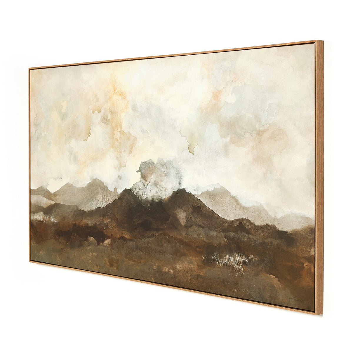 a painting of mountains in a frame