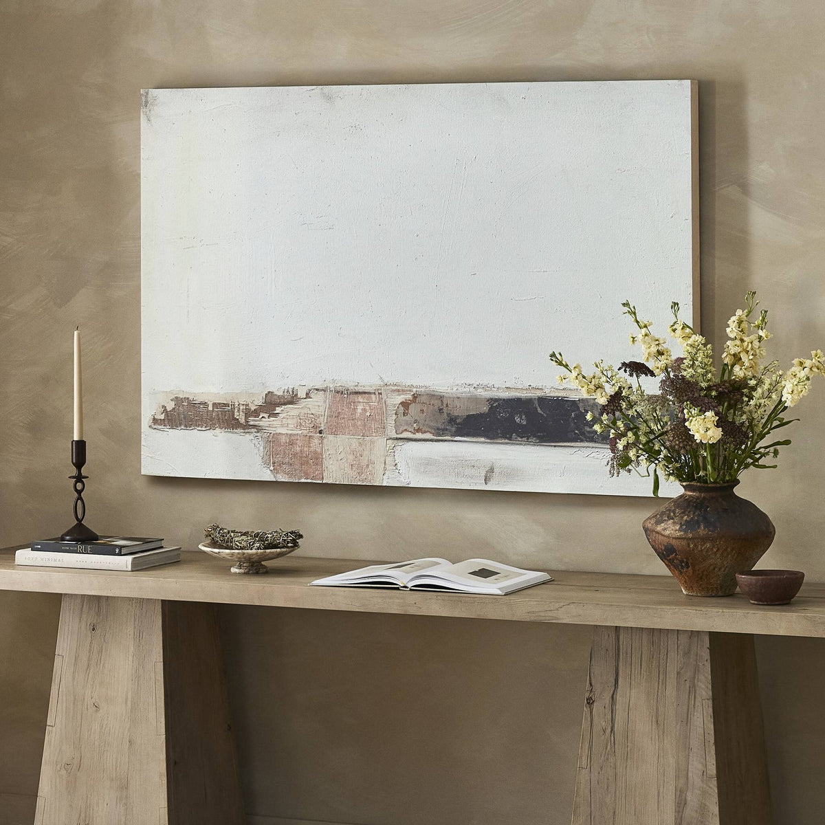 a table with a painting on it