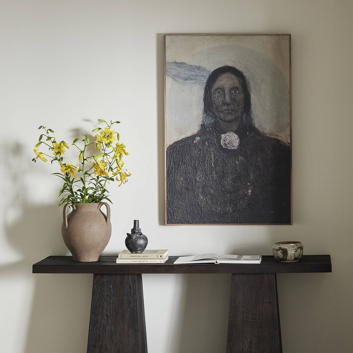 a painting of a man on a table