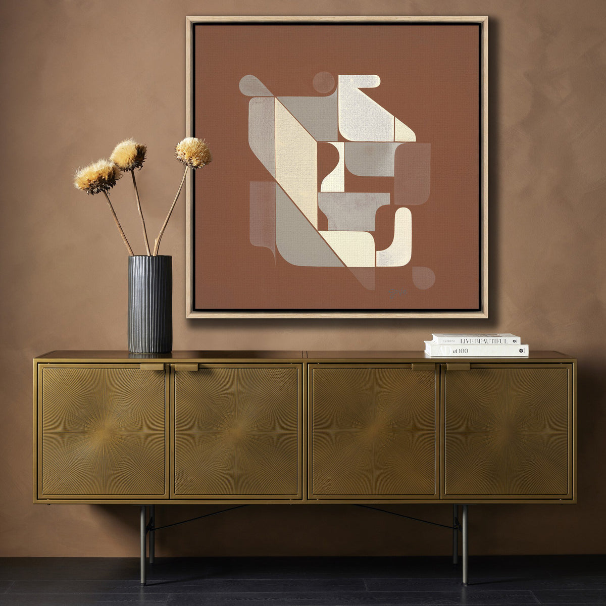 a painting on a cabinet