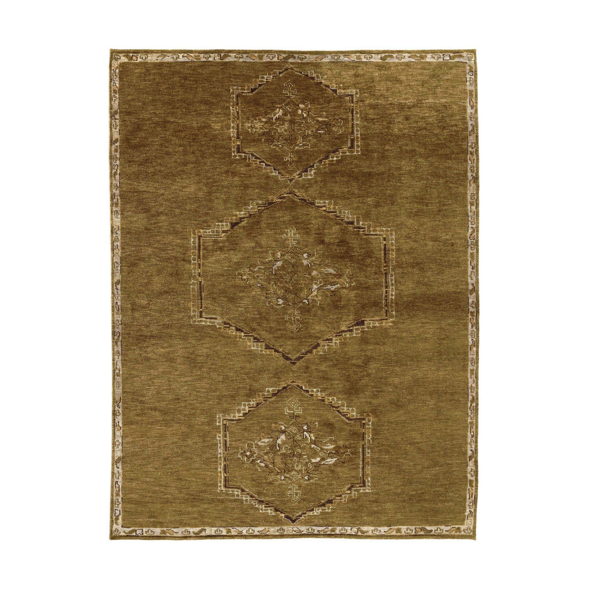 a brown rug with a white border