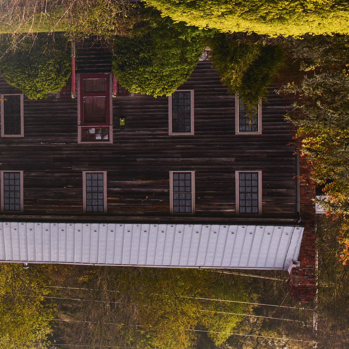 a building with trees around it