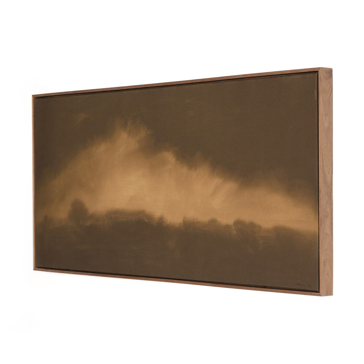 a brown framed picture on a white background
