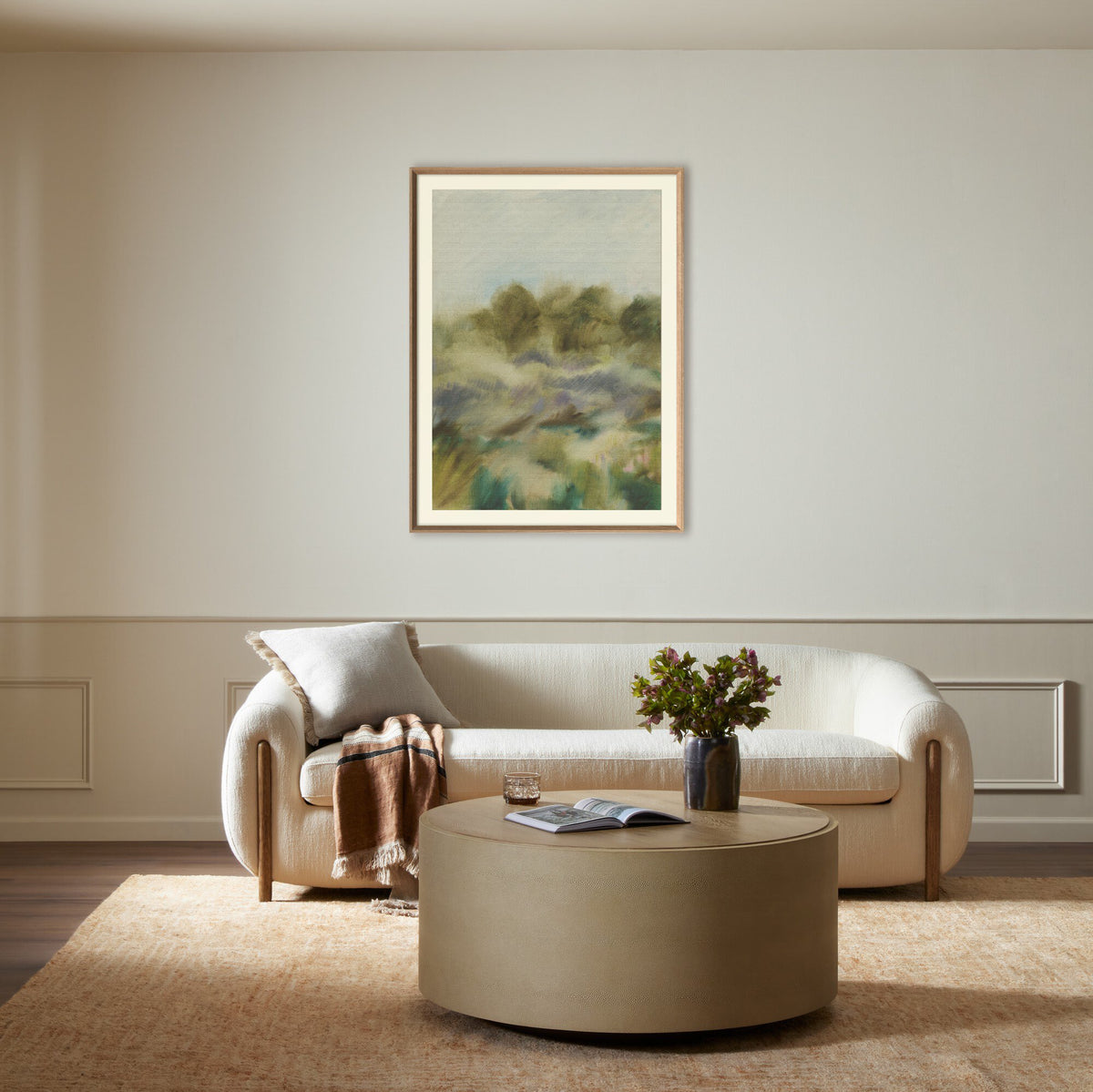 a living room with a couch and a coffee table